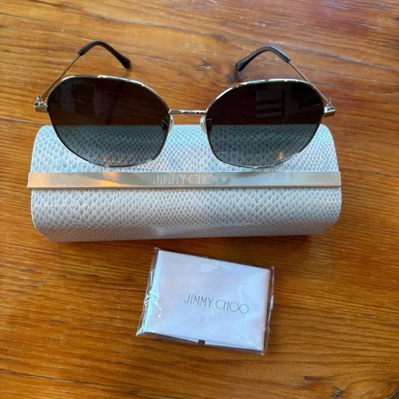 Jimmy‎ Choo Women\'s Astra Sunglasses, Gold brown lense aviator classic new Jimmy Choo Aviator Sunglasses for Women for sale | eBay main image 2
